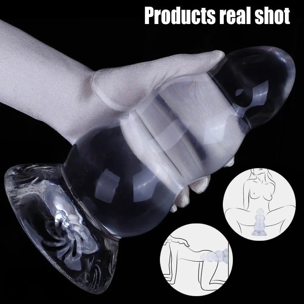 Clear ribbed TPE suction cup dildo, photo 8
