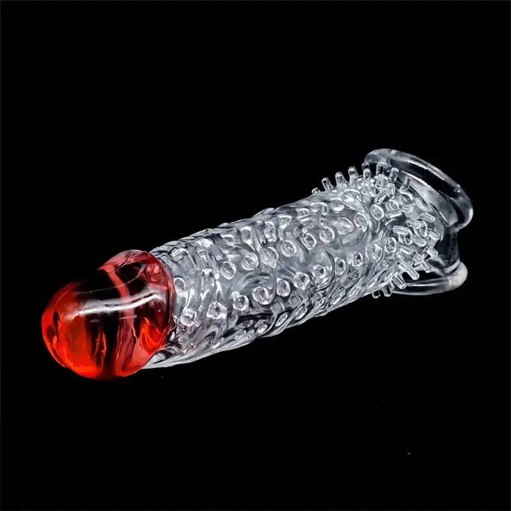 Red clear textured penis sleeve