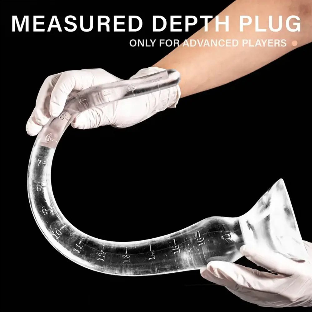 Clear tpe curved depth-marked anal plug, photo 1