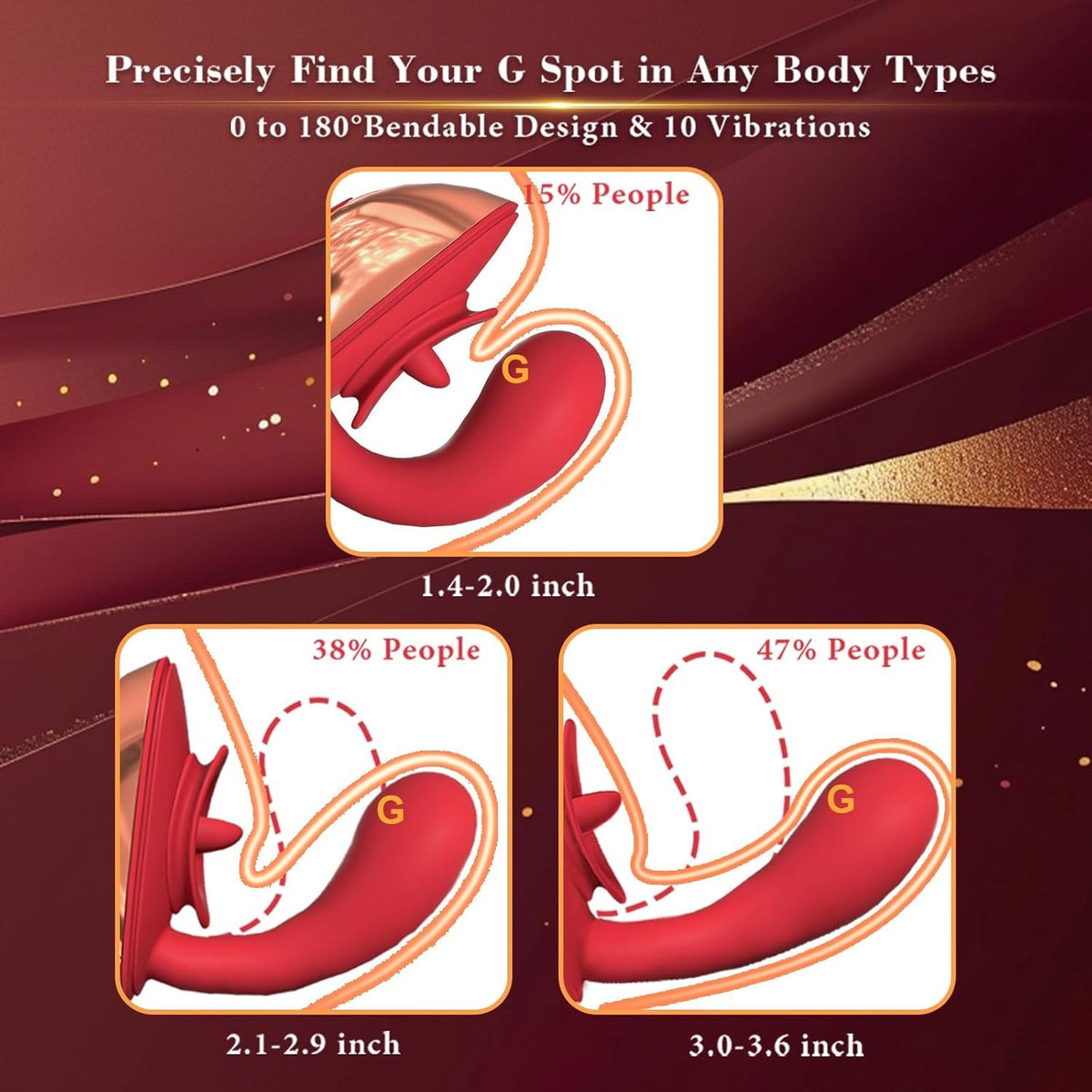 Red silicone clit suction vibrator with curved G-spot arm, photo 2