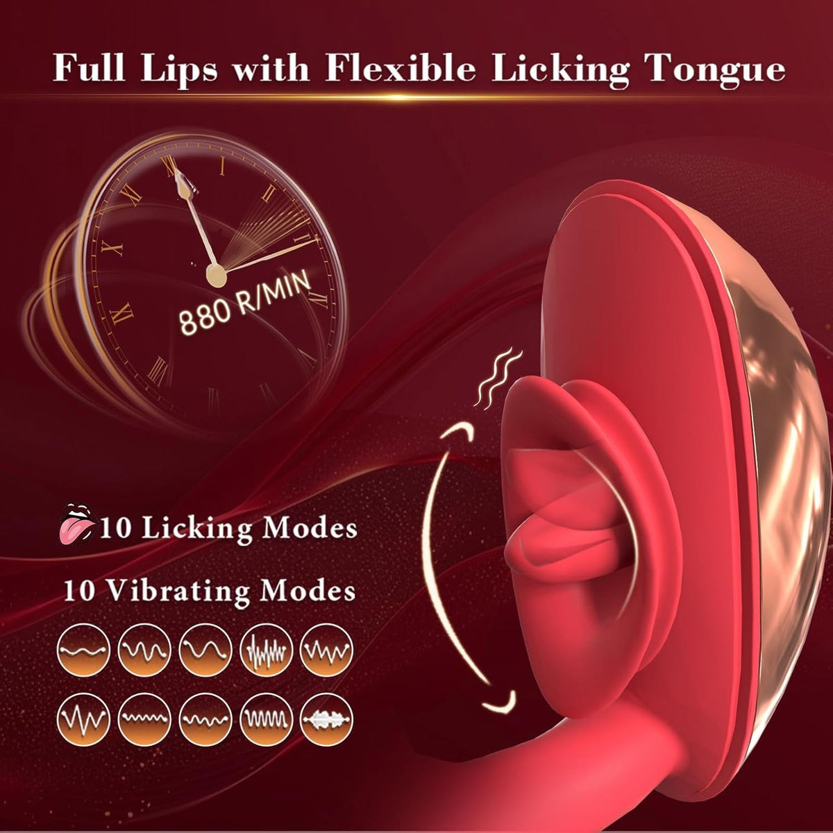 Red silicone clit suction vibrator with curved G-spot arm, photo 3