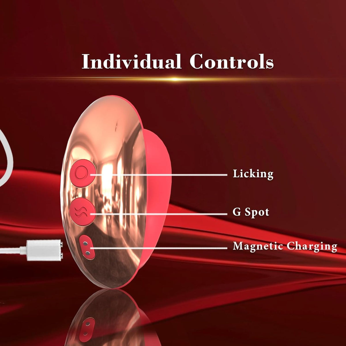 Red silicone clit suction vibrator with curved G-spot arm, photo 6