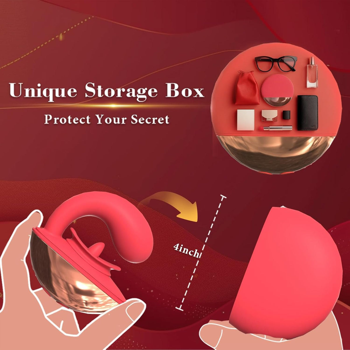 Red silicone clit suction vibrator with curved G-spot arm, photo 7