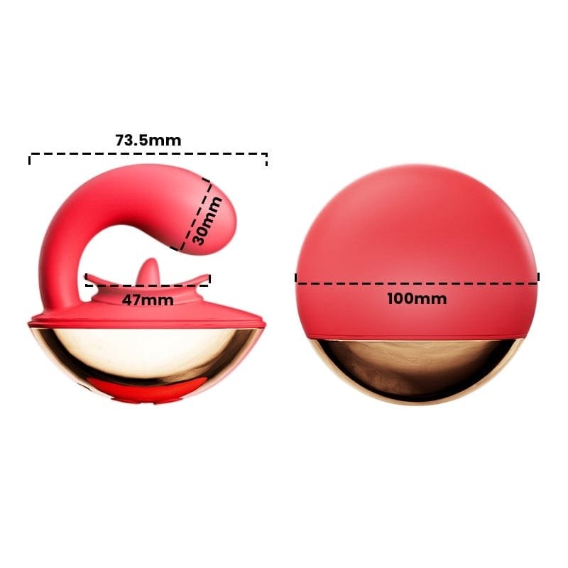 Red silicone clit suction vibrator with curved G-spot arm, photo 8