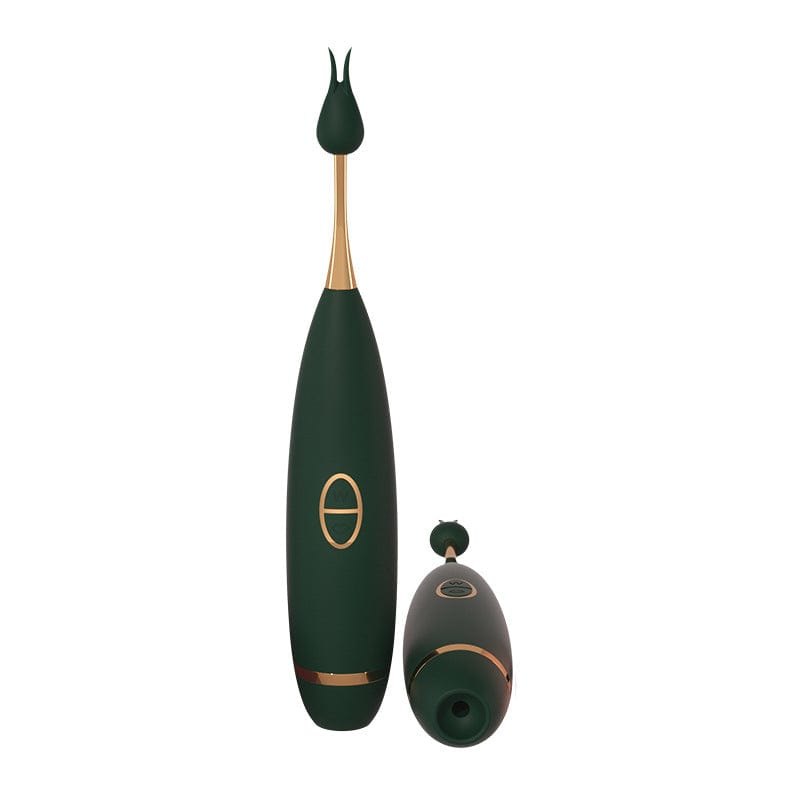 Dark Green clitoral suction vibrator pen with flower-tip head