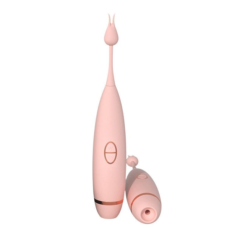Pink clitoral suction vibrator pen with flower-tip head