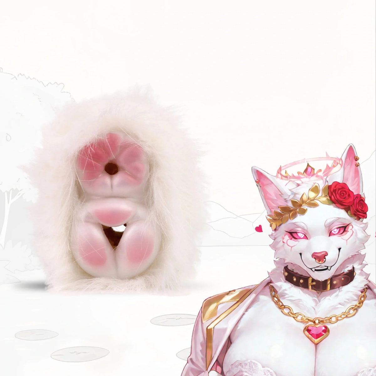White fluffy fur dual entry masturbator, photo 1