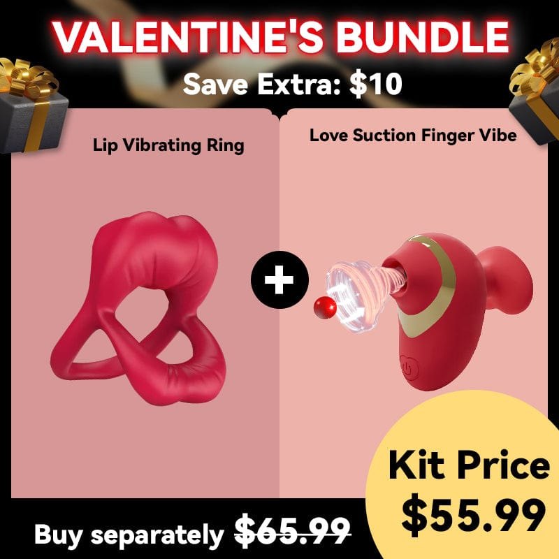 Pink rose cock ring and finger vibrator set, photo 1
