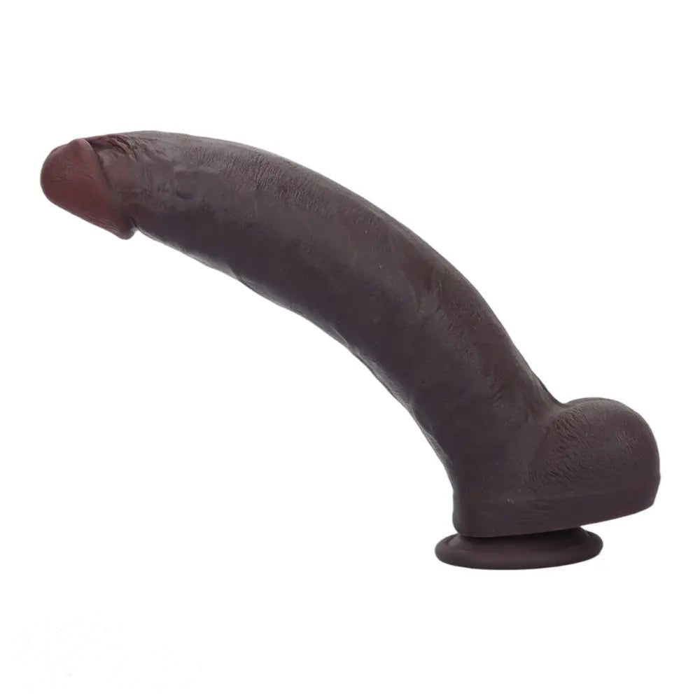Coffee brown curved silicone dildo with suction cup base, photo 1
