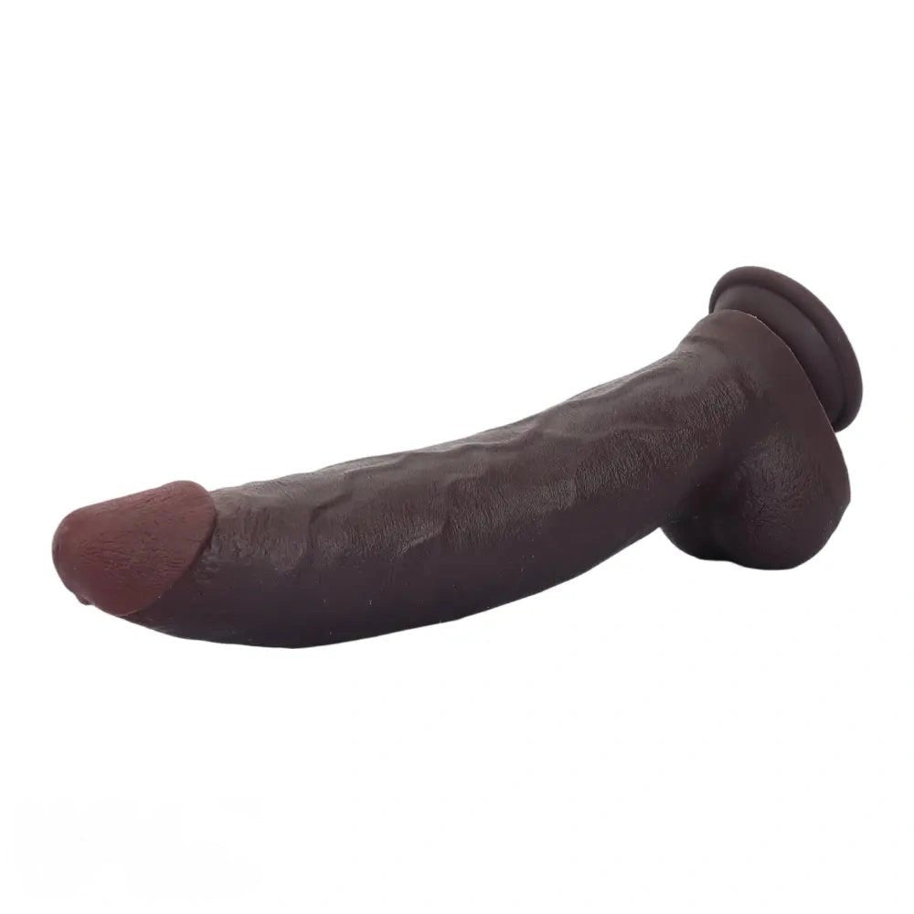 Coffee brown curved silicone dildo with suction cup base, photo 10