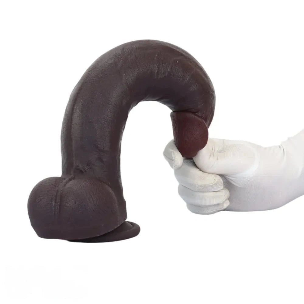 Coffee brown curved silicone dildo with suction cup base, photo 14