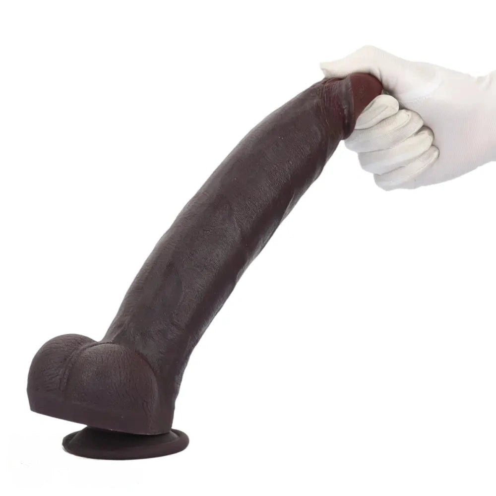Coffee brown curved silicone dildo with suction cup base, photo 15