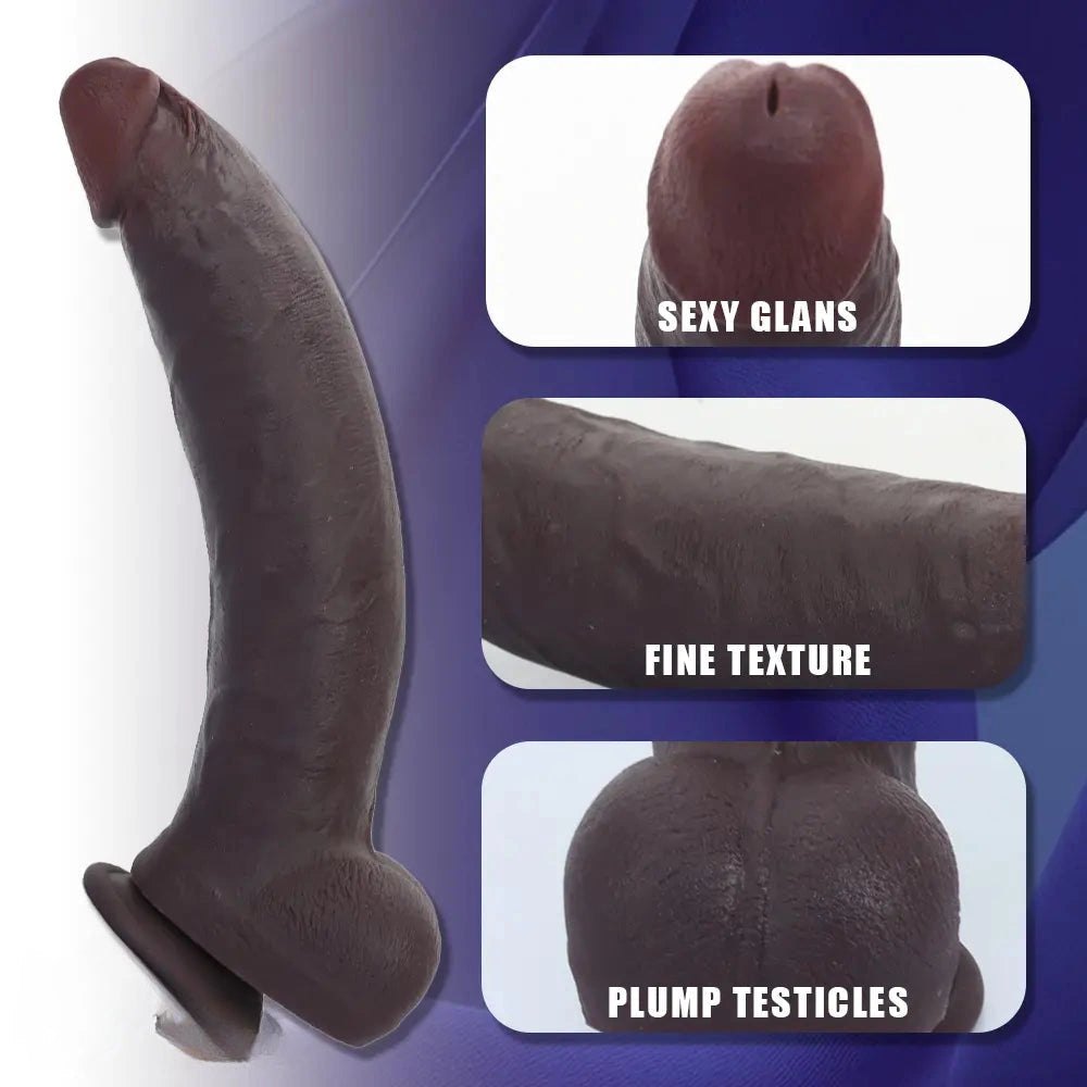 Coffee brown curved silicone dildo with suction cup base, photo 3