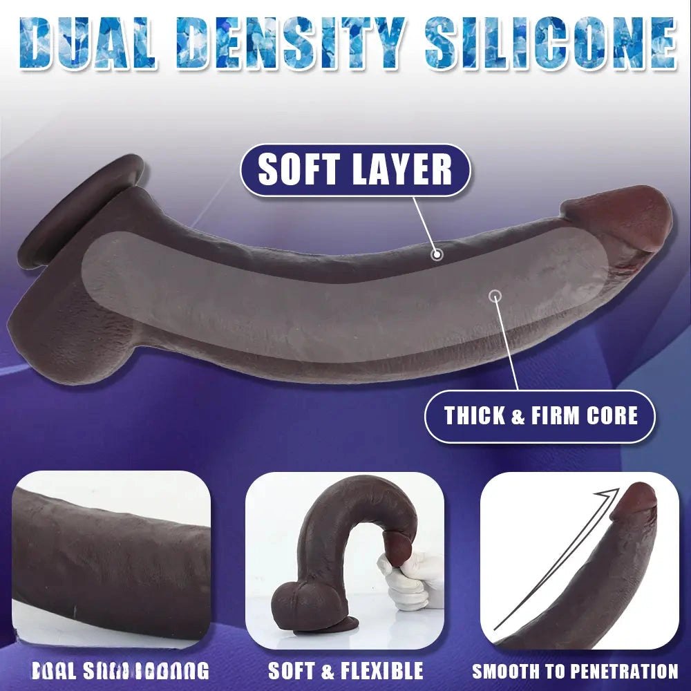 Coffee brown curved silicone dildo with suction cup base, photo 4
