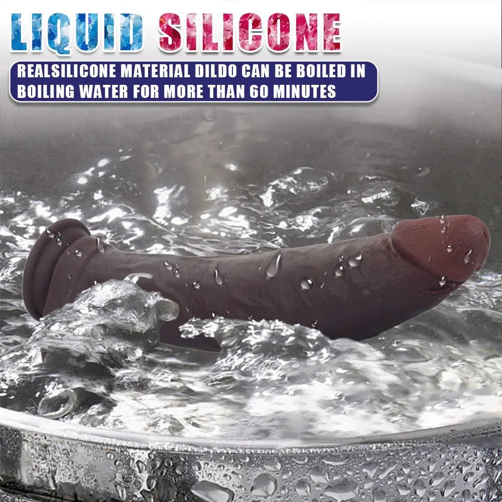 Coffee brown curved silicone dildo with suction cup base, photo 6