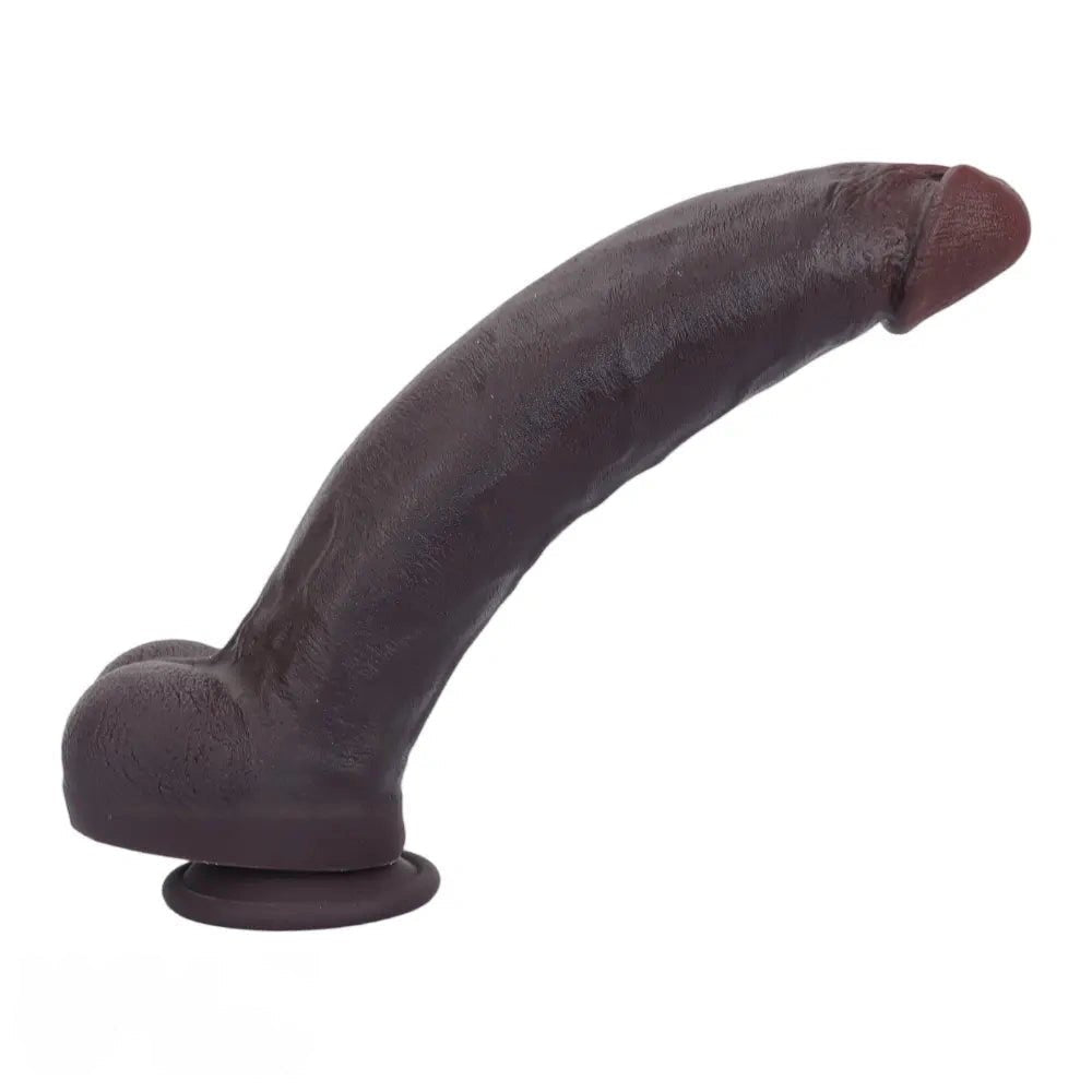 Coffee brown curved silicone dildo with suction cup base, photo 9
