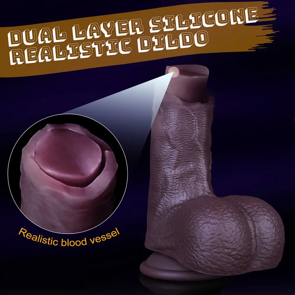 Coffee colored curved silicone dildo with realistic uncut head, photo 2