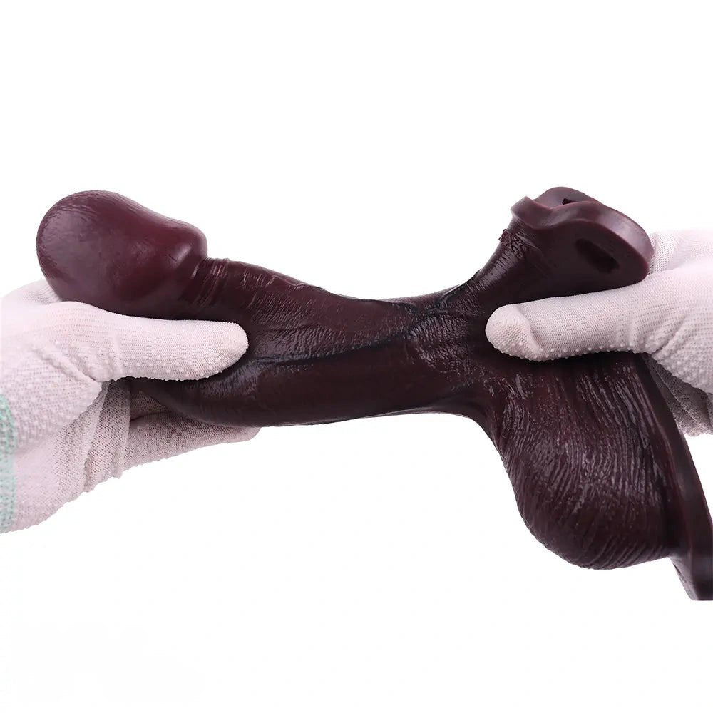Coffee-colored hollow strap-on dildo with attached strap, photo 13