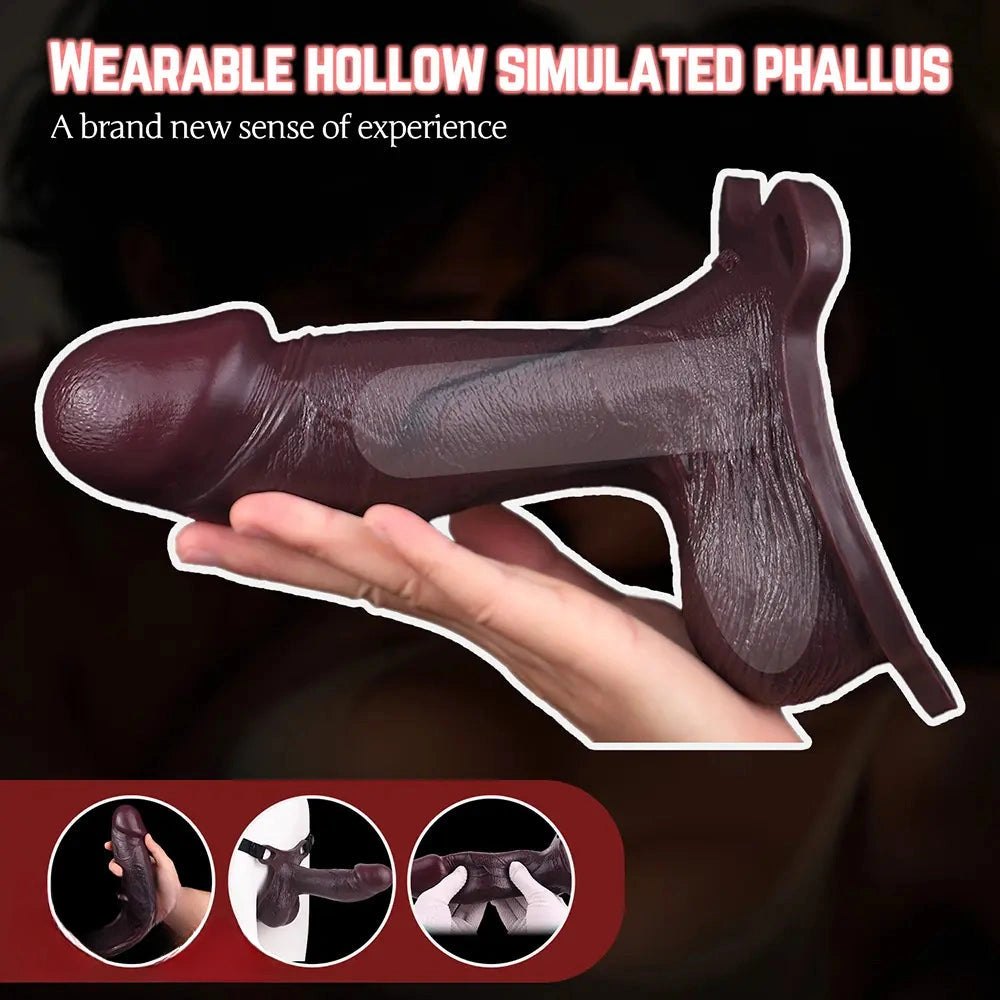 Coffee-colored hollow strap-on dildo with attached strap, photo 3