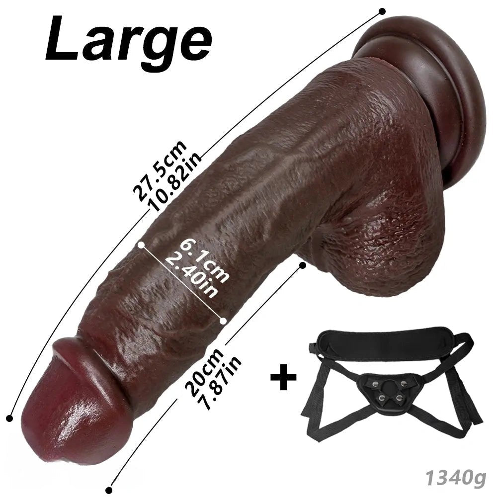 Coffee brown realistic silicone strap-on dildo, photo 13