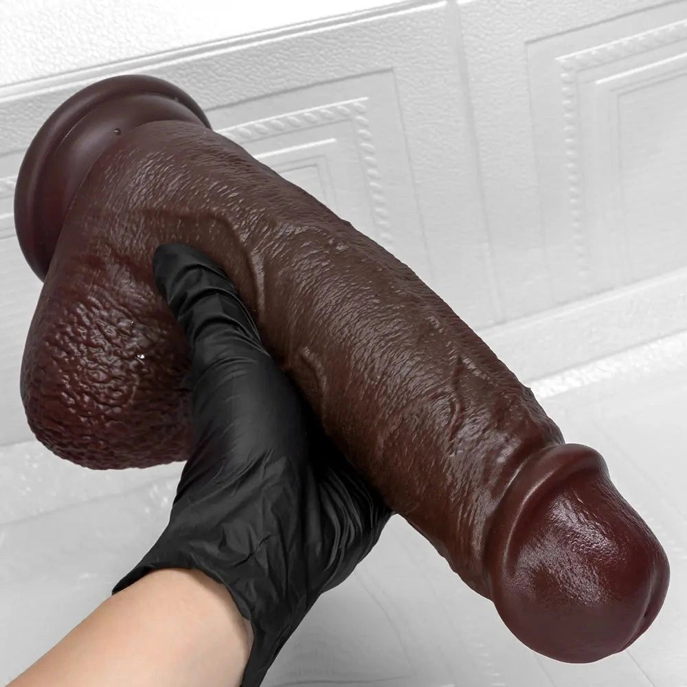 Coffee brown realistic silicone strap-on dildo, photo 14