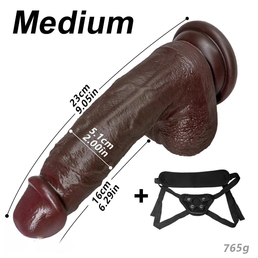 Coffee brown realistic silicone strap-on dildo, photo 16