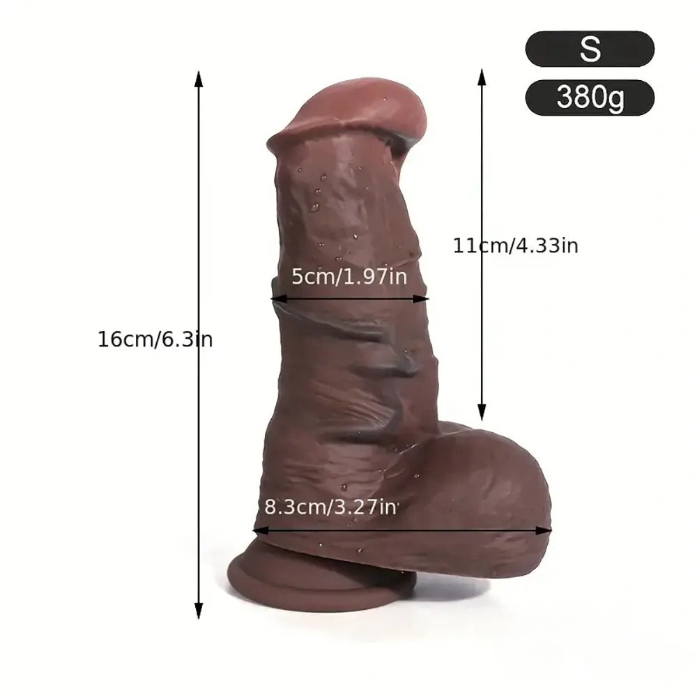 Coffee-brown realistic silicone suction cup dildo, photo 4
