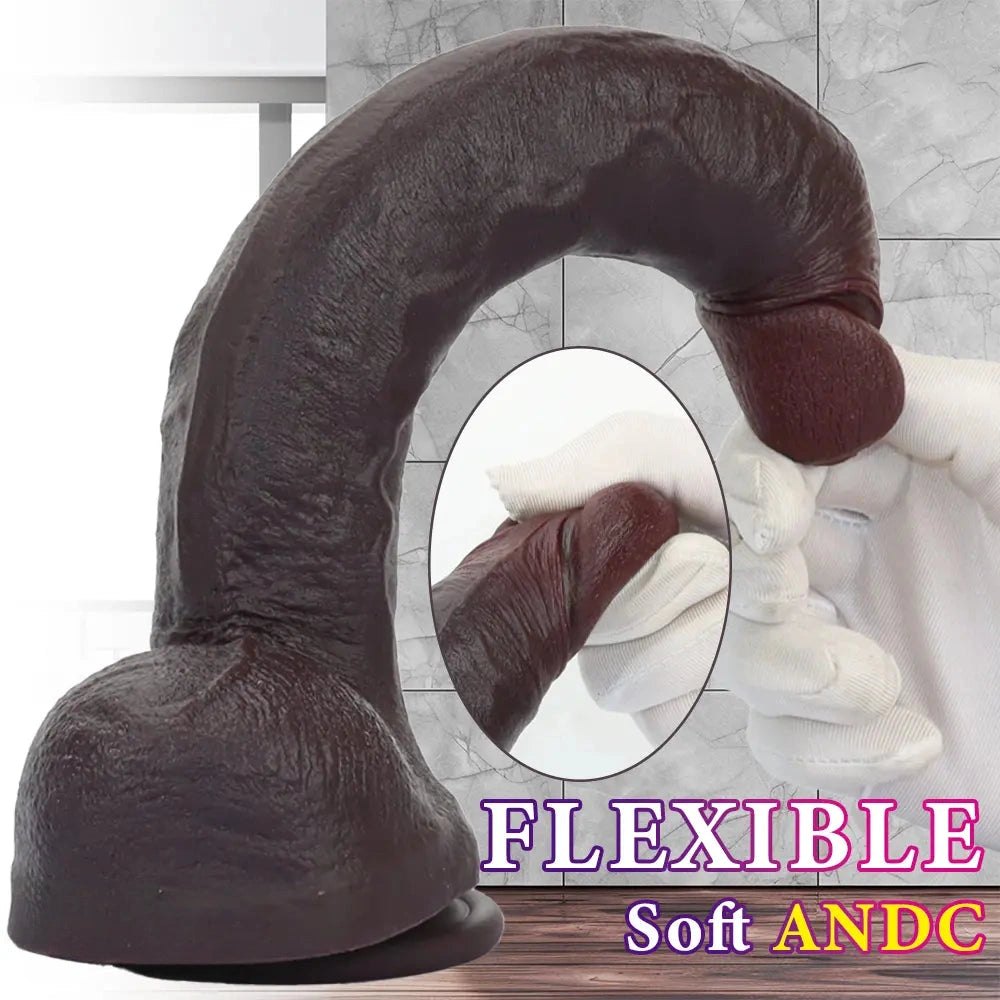 Coffee realistic silicone suction dildo, photo 4