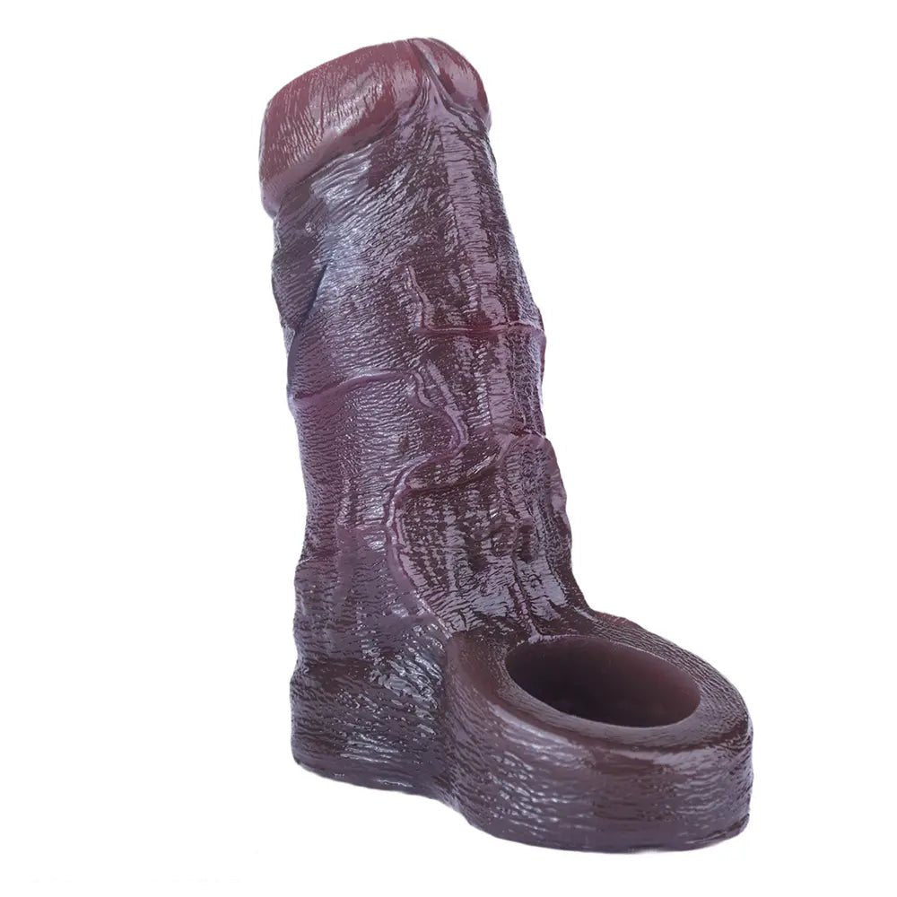 Coffee silicone penis sleeve with testicle ring, photo 1