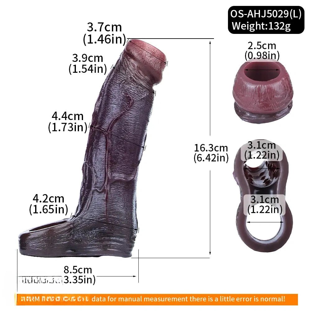 Coffee silicone penis sleeve with testicle ring, photo 6