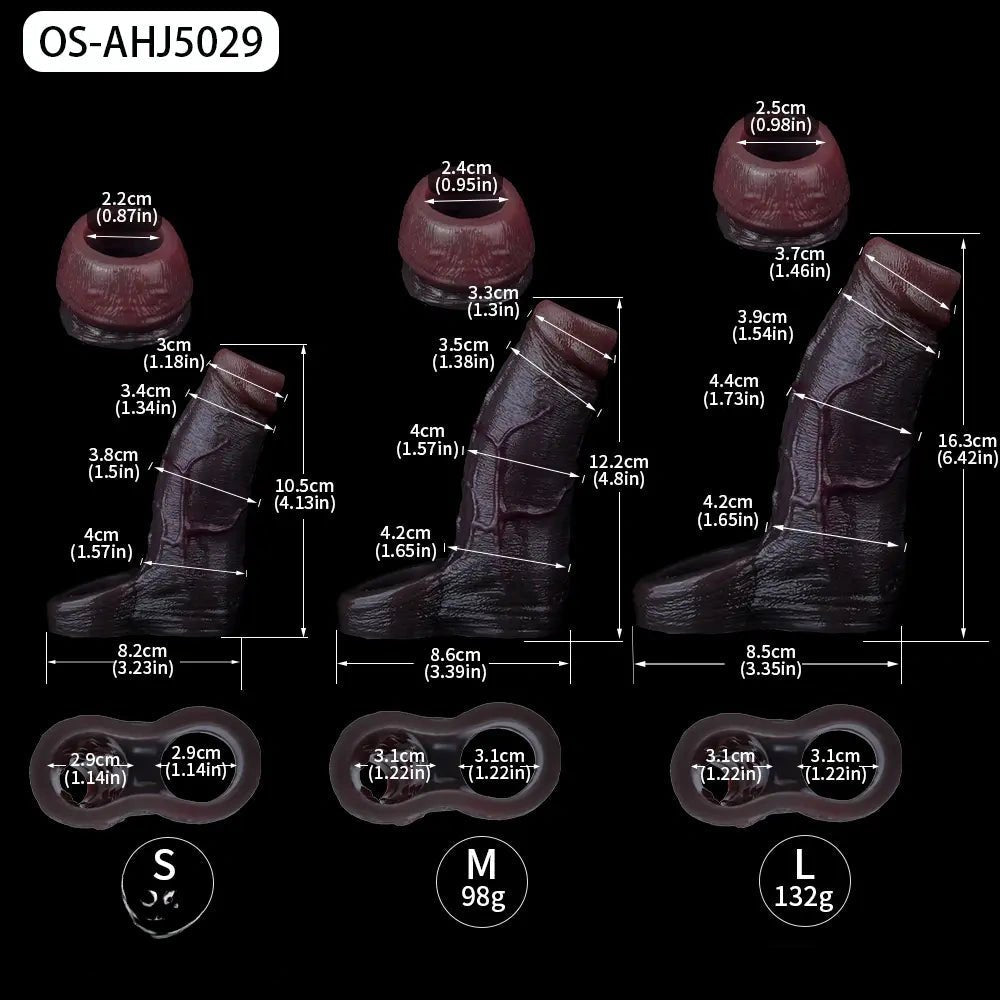 Coffee silicone penis sleeve with testicle ring, photo 9