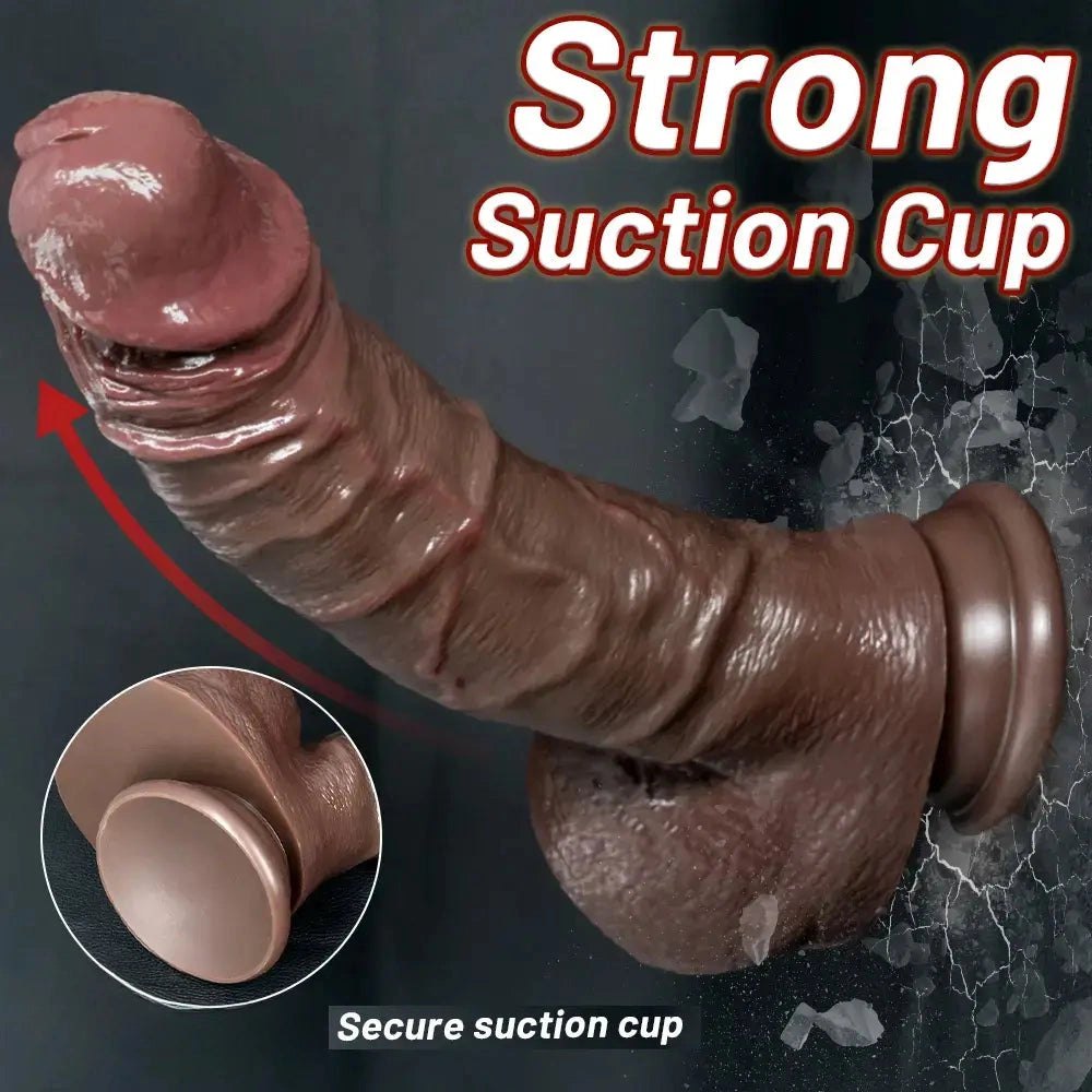 Coffee tone silicone strap-on dildo, photo 12