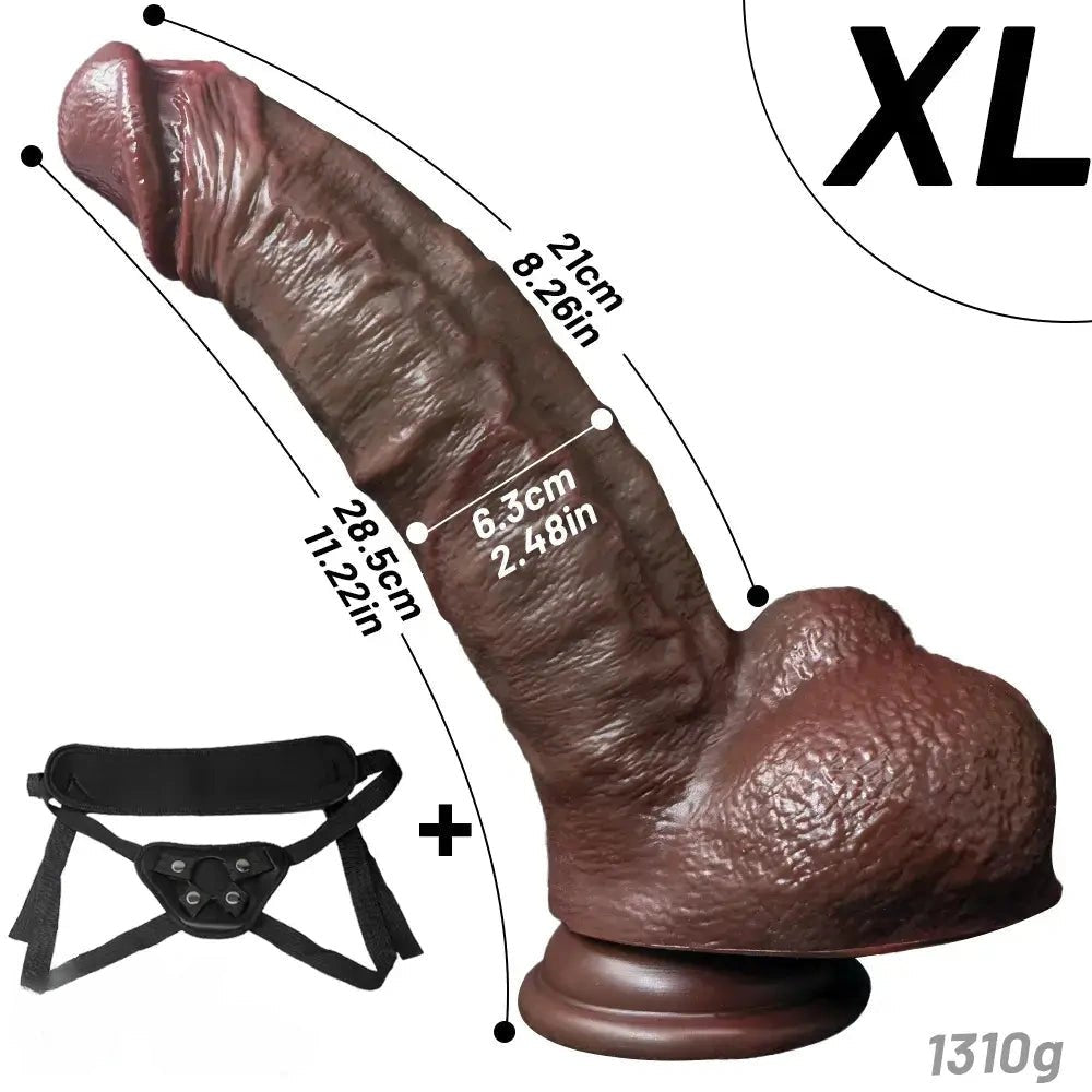 Coffee tone silicone strap-on dildo, photo 19