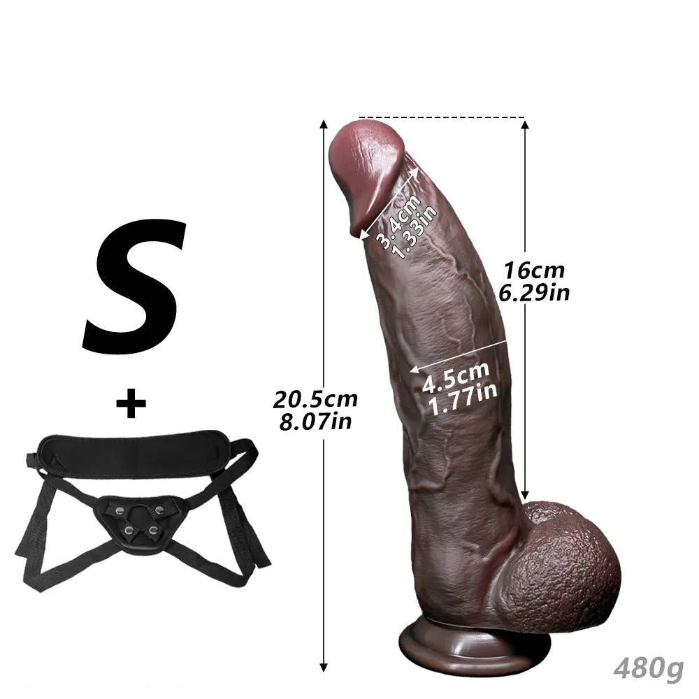 Coffee tone silicone strap-on dildo, photo 17