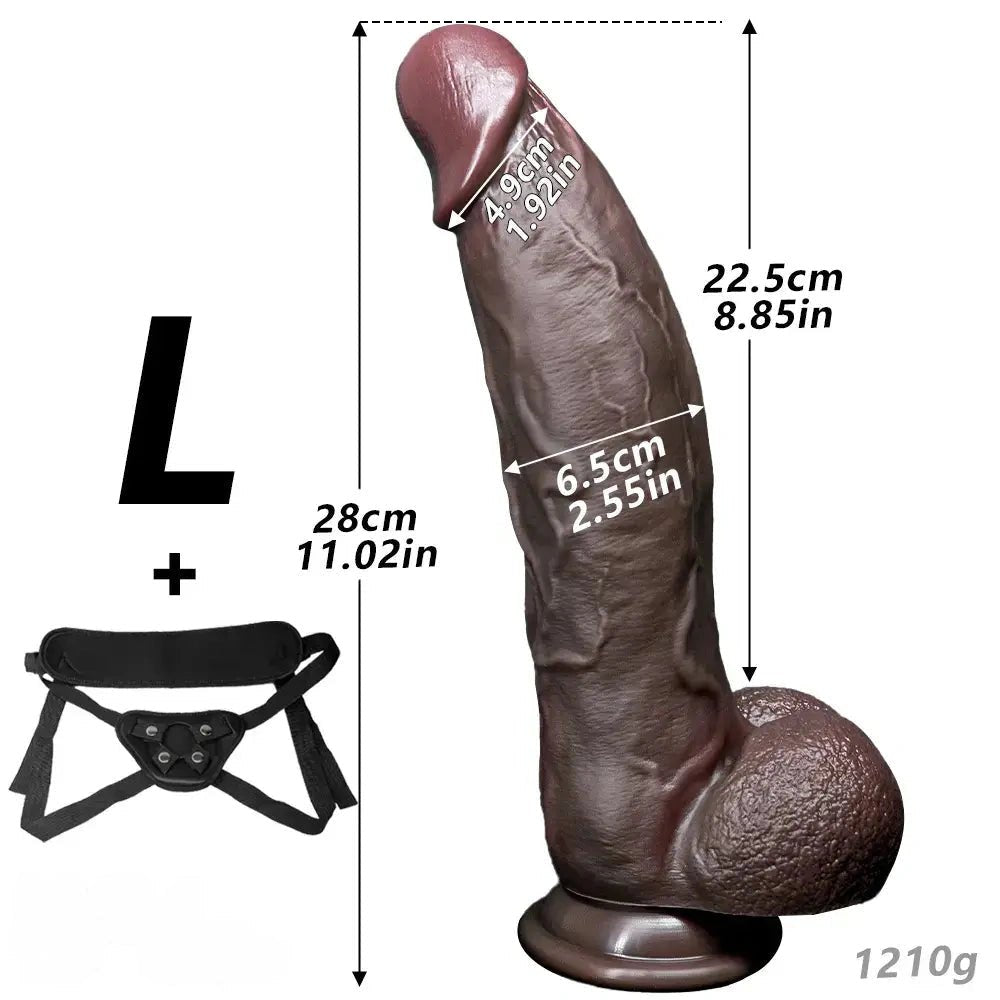 Coffee tone silicone strap-on dildo, photo 19