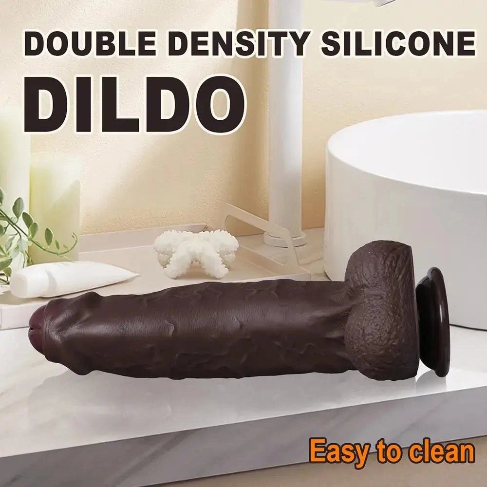 Coffee silicone uncut realistic suction cup dildo, photo 4