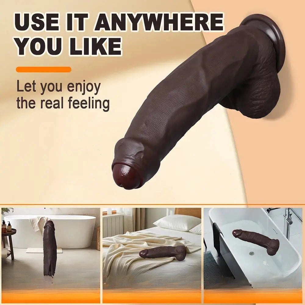 Coffee silicone uncut realistic suction cup dildo, photo 8