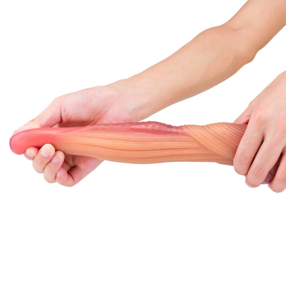 Red and tan ombre coiled silicone fantasy dildo, photo 11