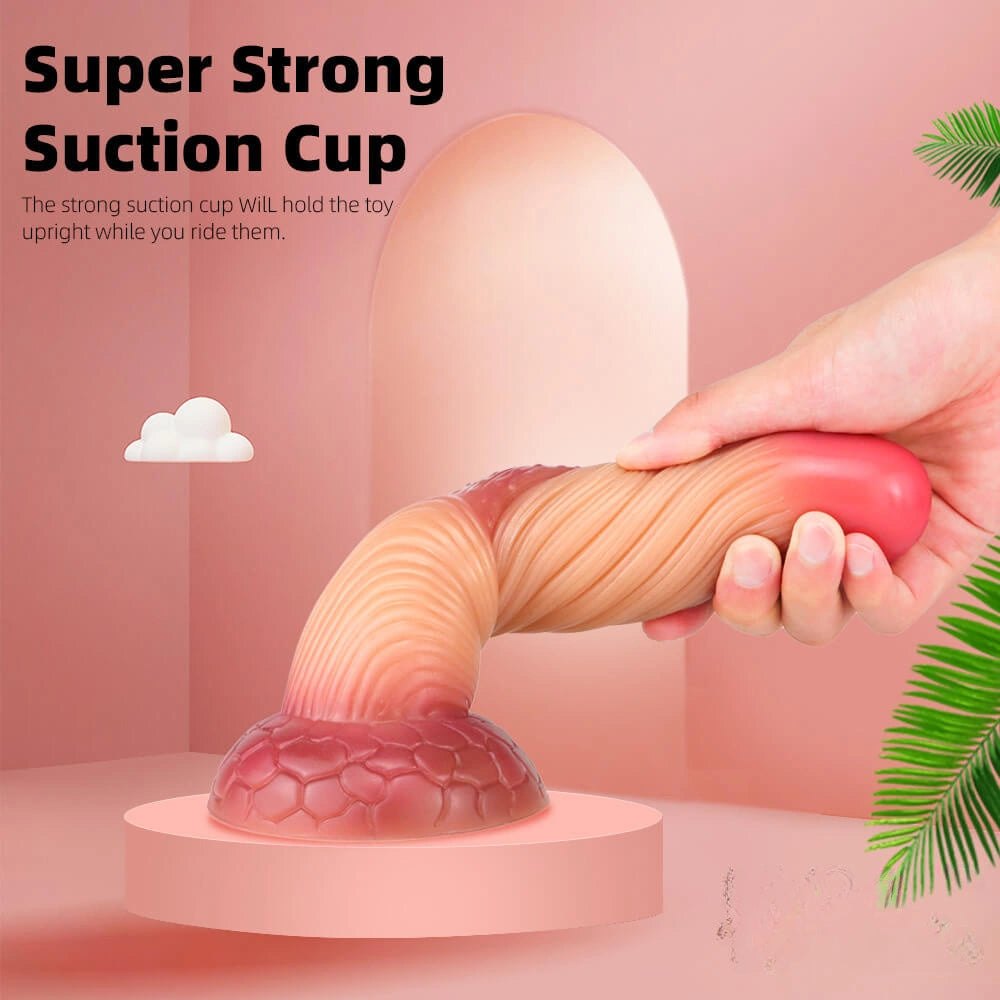 Red and tan ombre coiled silicone fantasy dildo, photo 12