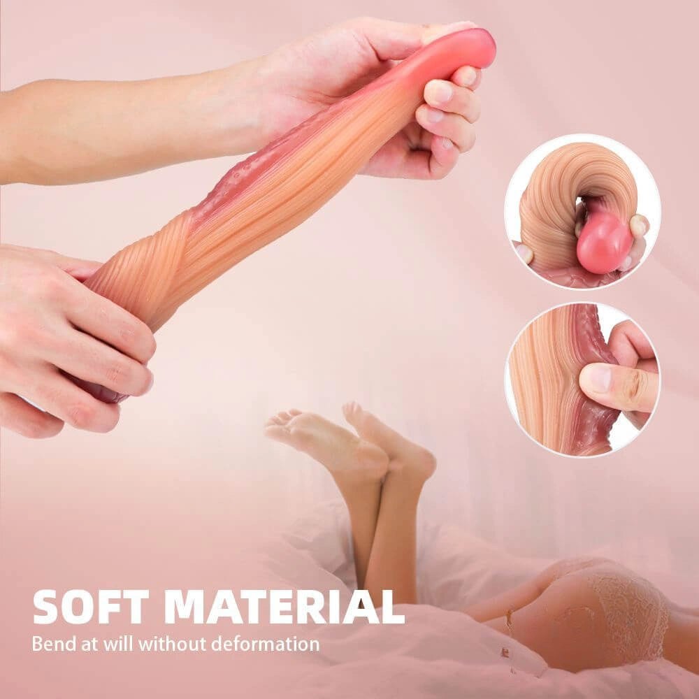 Red and tan ombre coiled silicone fantasy dildo, photo 4