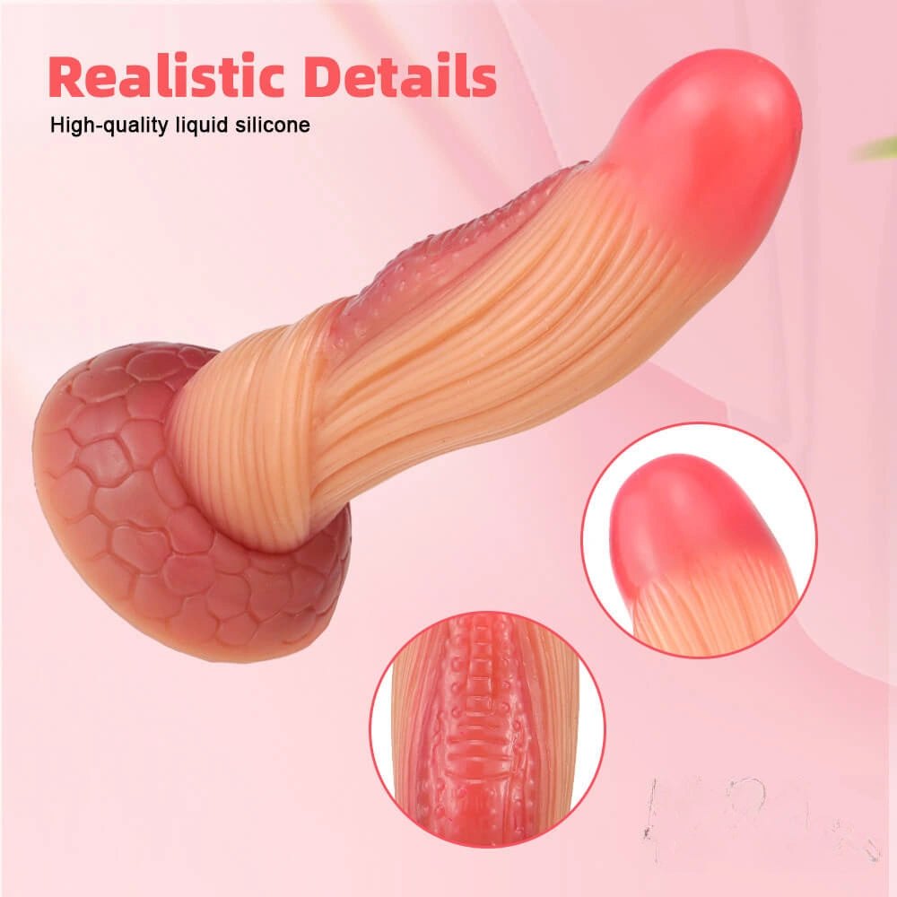 Red and tan ombre coiled silicone fantasy dildo, photo 7