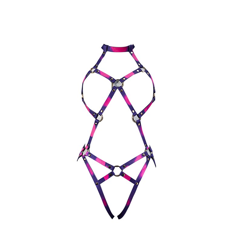 Black to Red Set color change PU leather bondage harness with handcuffs