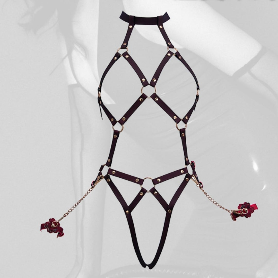 Color change PU leather bondage harness with handcuffs, photo 3