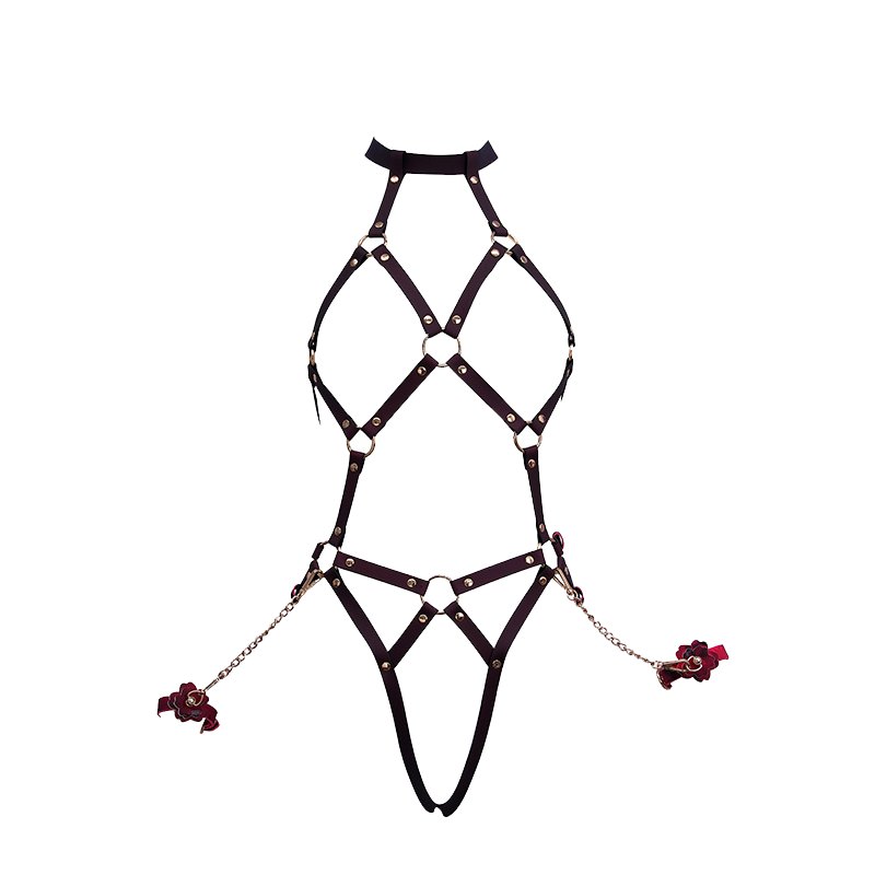 Color change PU leather bondage harness with handcuffs, photo 7