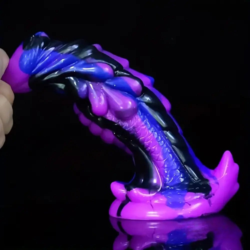 Colorful purple blue black dragon-style silicone dildo, photo 3