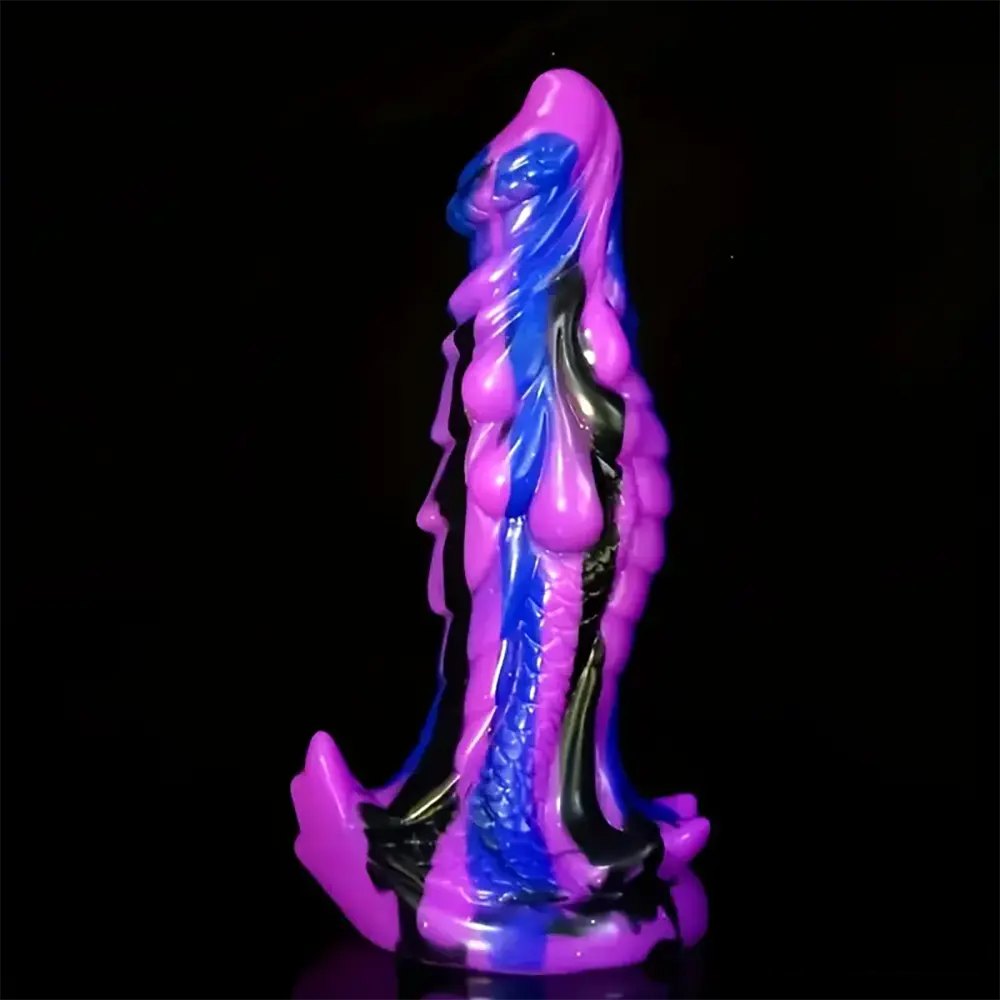 Colorful purple blue black dragon-style silicone dildo, photo 4