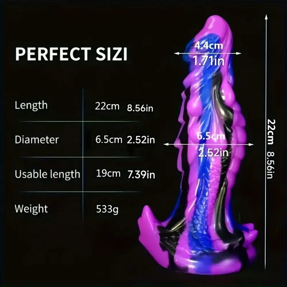 Colorful purple blue black dragon-style silicone dildo, photo 5
