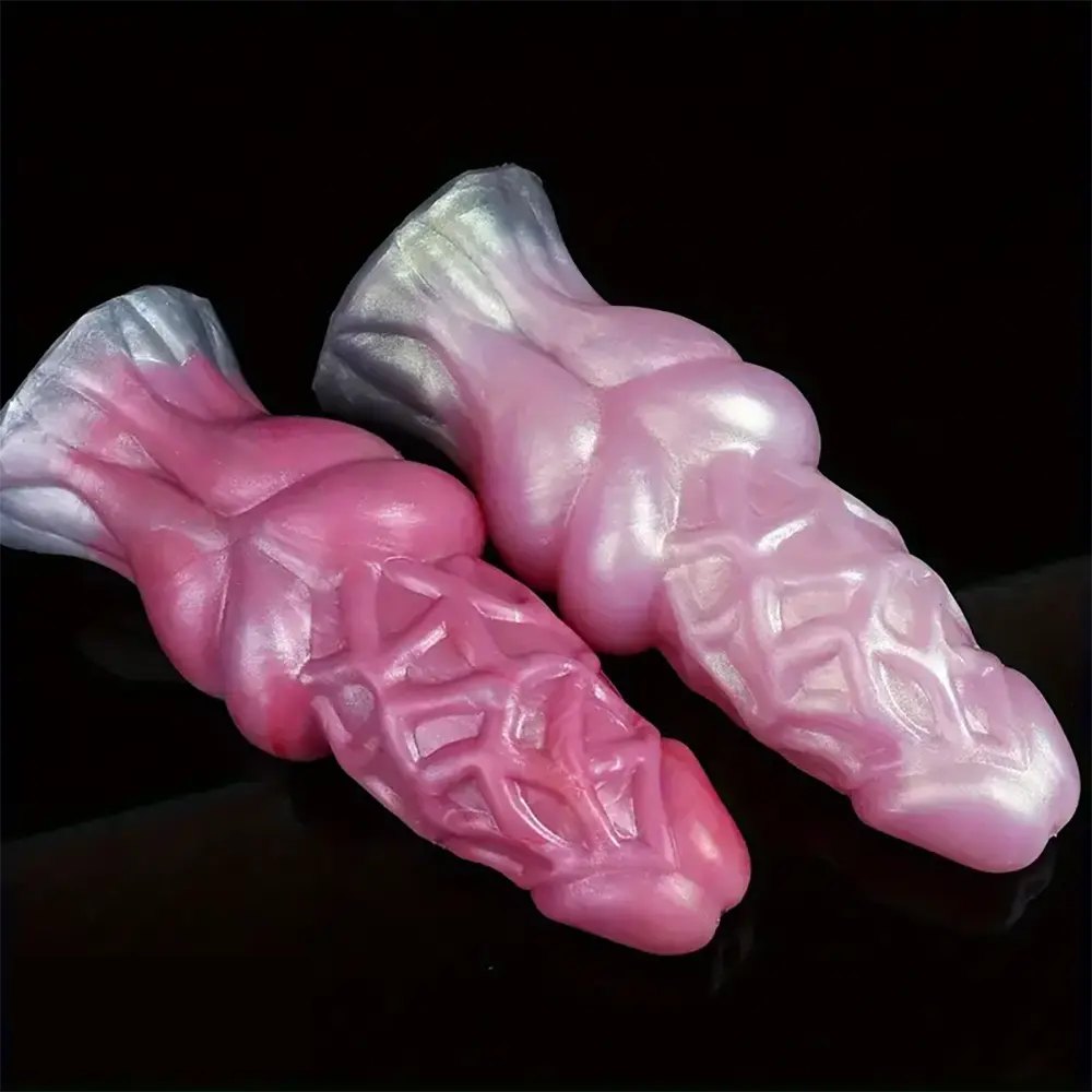 Colorful knotted animal-style silicone dildo, photo 9