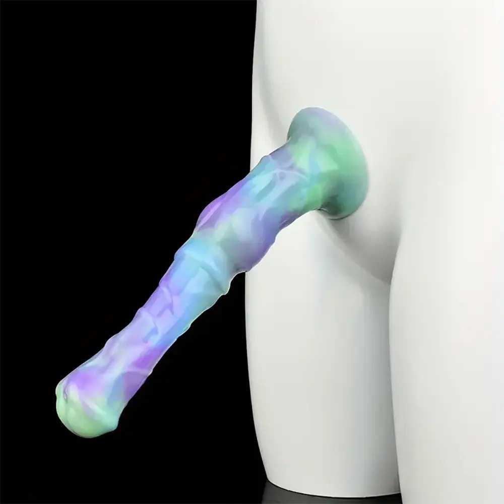 Colorful marble silicone horse dildo with knot base, photo 10