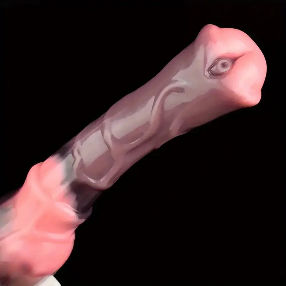 Colorful marble silicone horse dildo with knot base, photo 2
